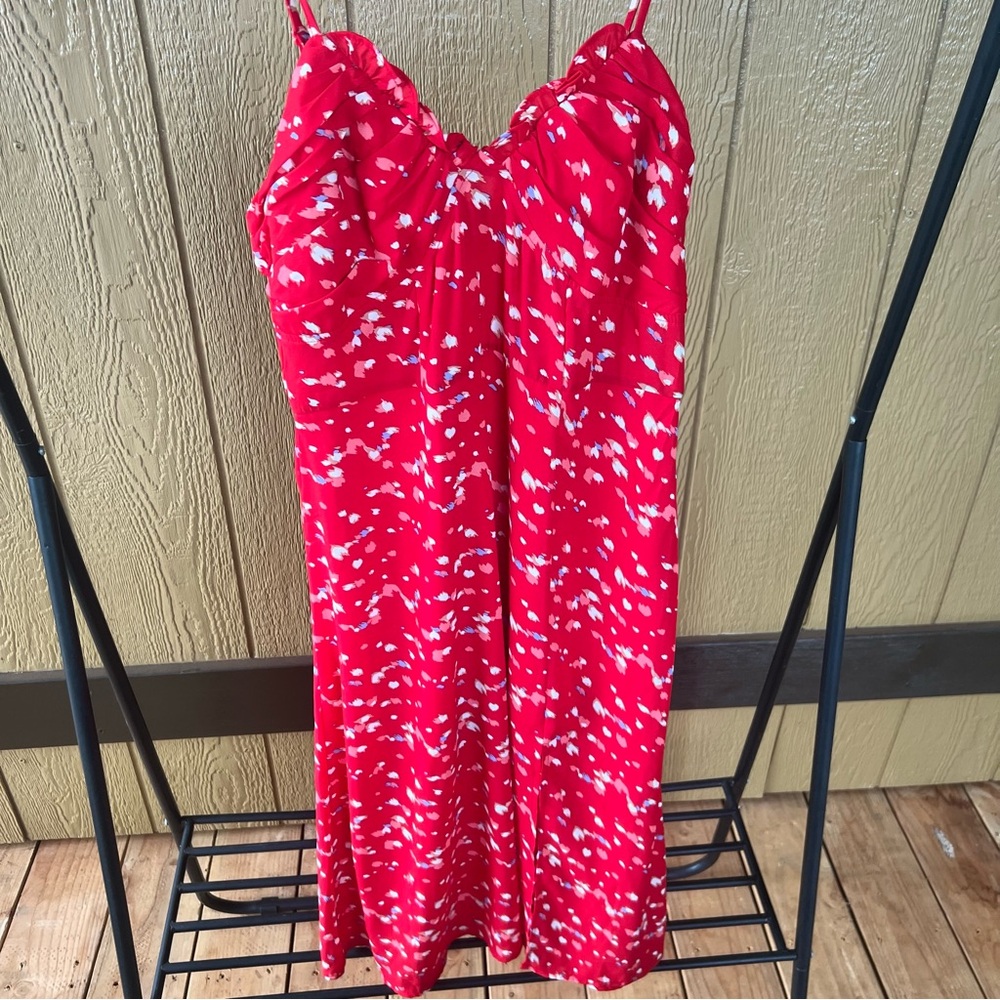 Red slit Midi Dress